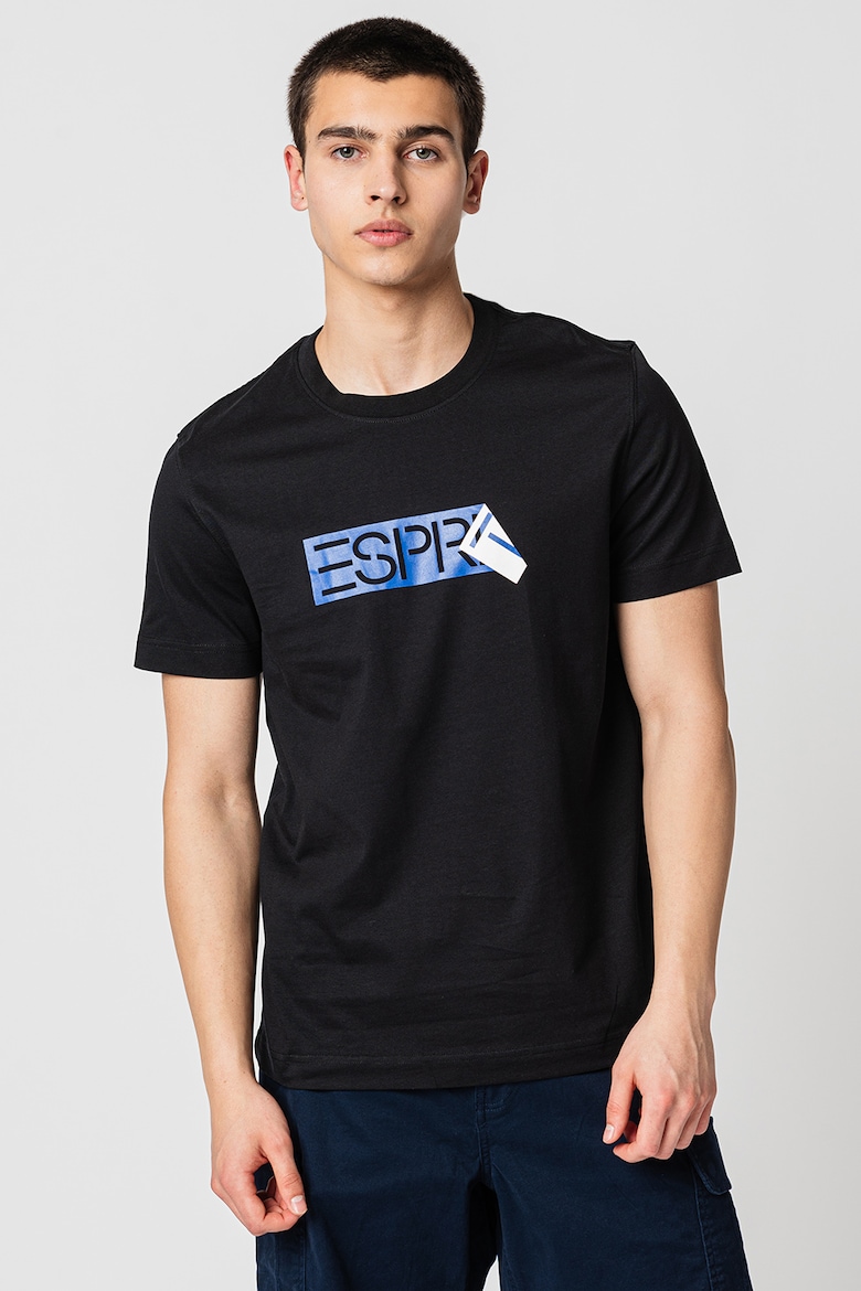 Хлопковая футболка с овальным вырезом и логотипом Esprit, черный