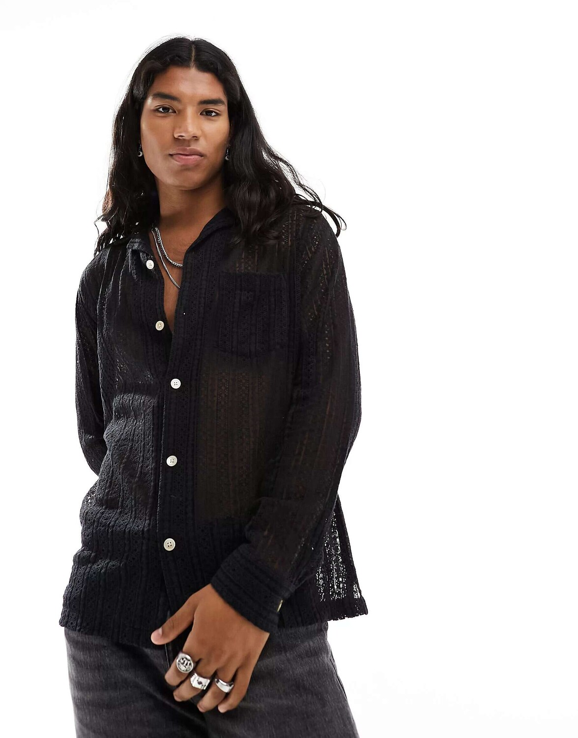 

Черная прозрачная рубашка с длинными рукавами AllSaints Cala