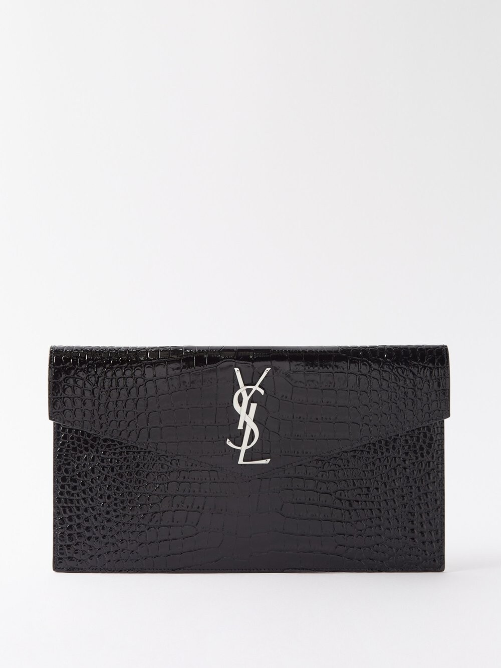 

Клатч из кожи крокодила с логотипом ysl Saint Laurent, черный