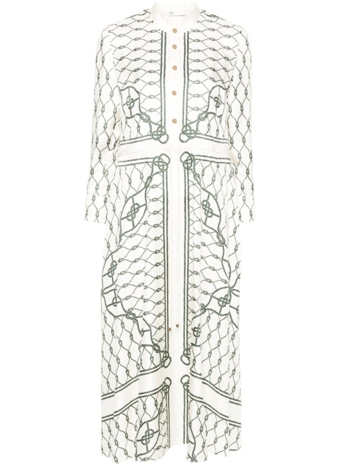 

Tory Burch шелковое платье-рубашка с принтом Knot, нейтральный цвет