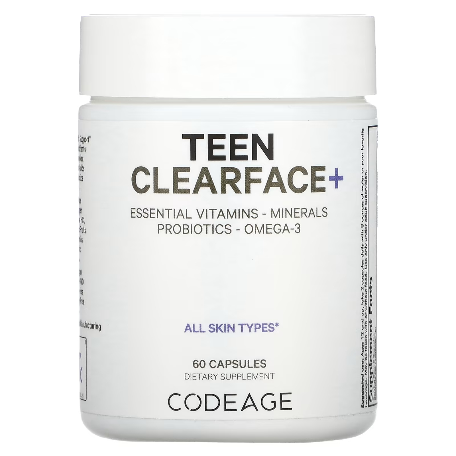 Витамины Clearface для подростков Codeage, 60 капсул витамины для волос 120 капсул codeage