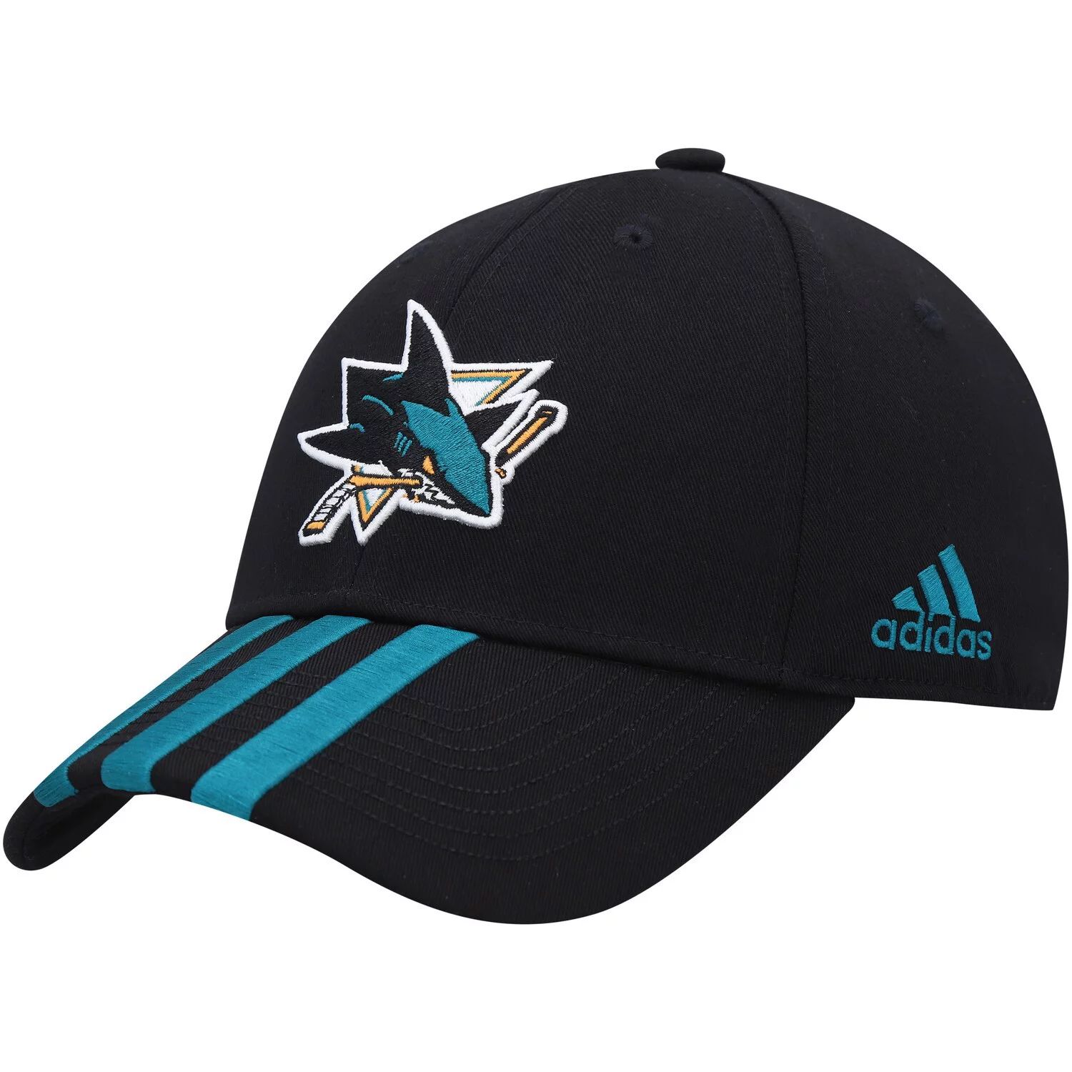 

Мужская черная регулируемая кепка с тремя полосками adidas San Jose Sharks Locker Room