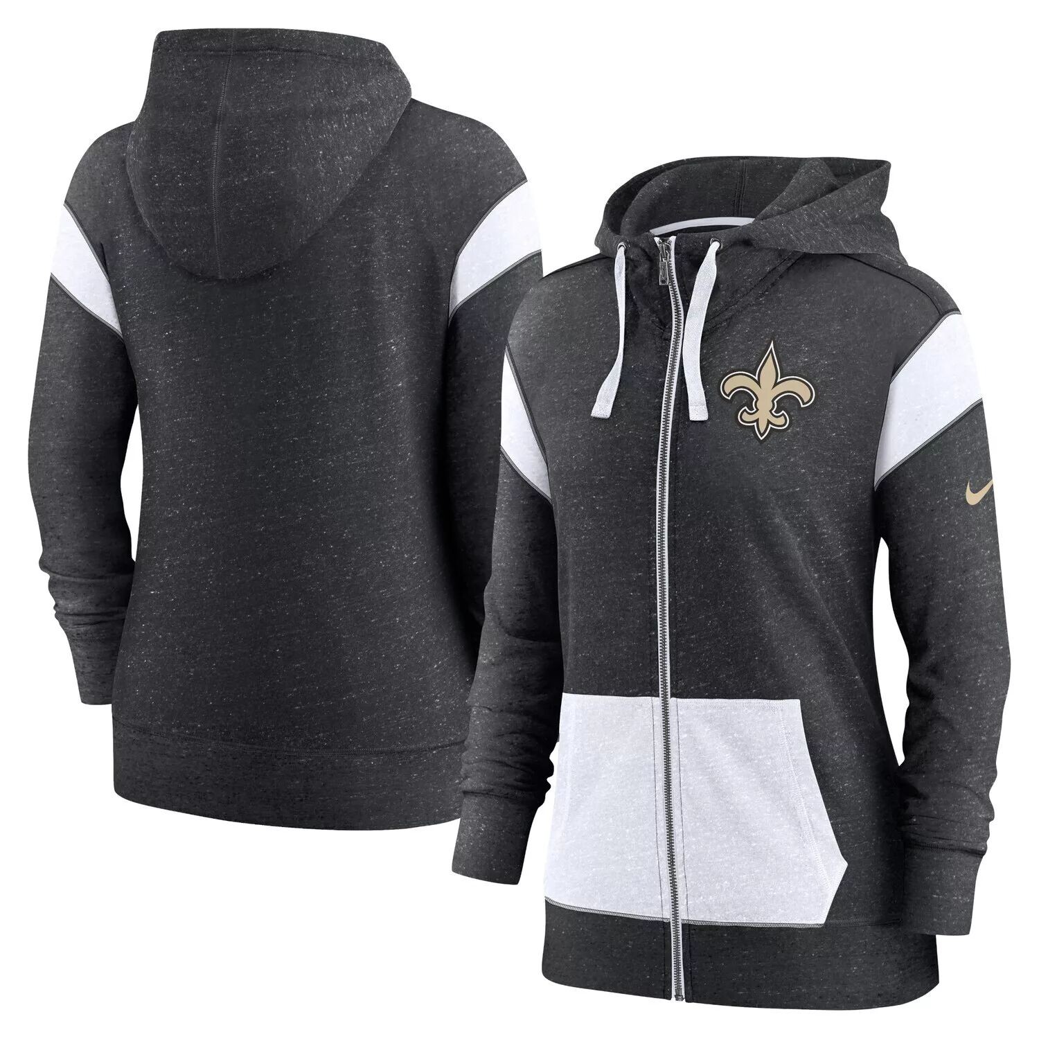 

Женская худи с молнией во всю длину Nike Heathered черно-белого цвета New Orleans Saints Monaco Nike, Черный