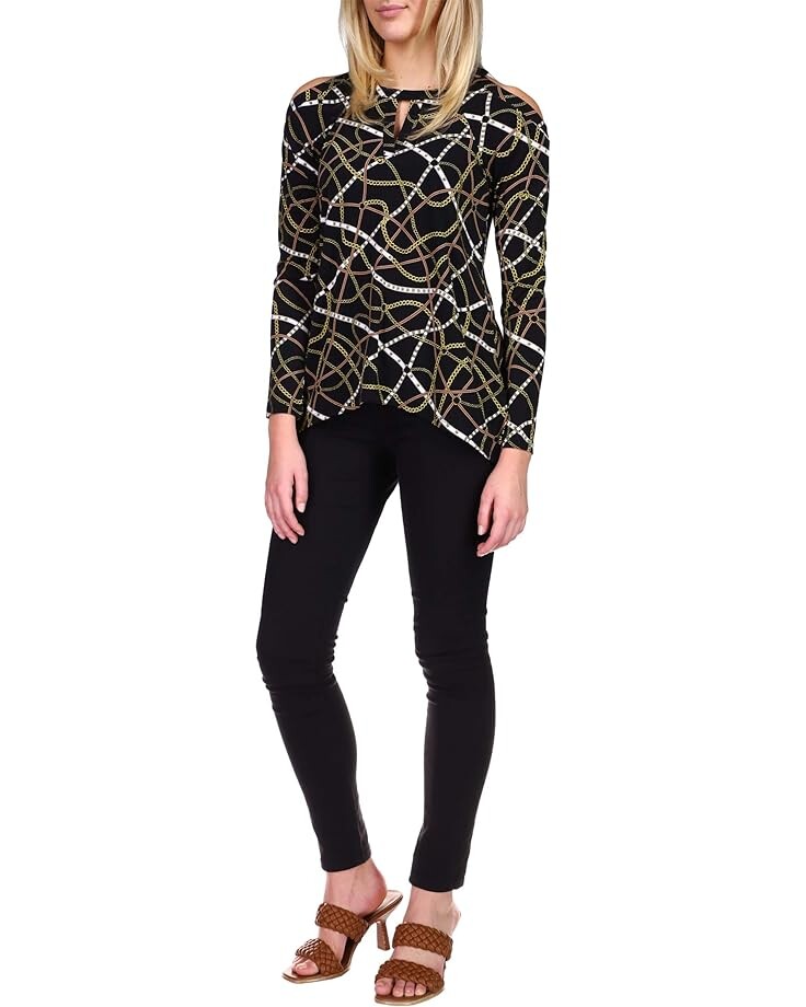 

Топ Michael Kors Sharkbite Cold-Shoulder Top, цвет Black/Bone