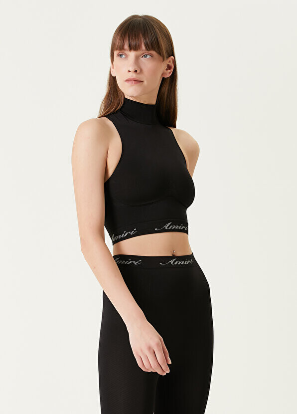 

Черная укороченная майка с воротником стойкой Amiri