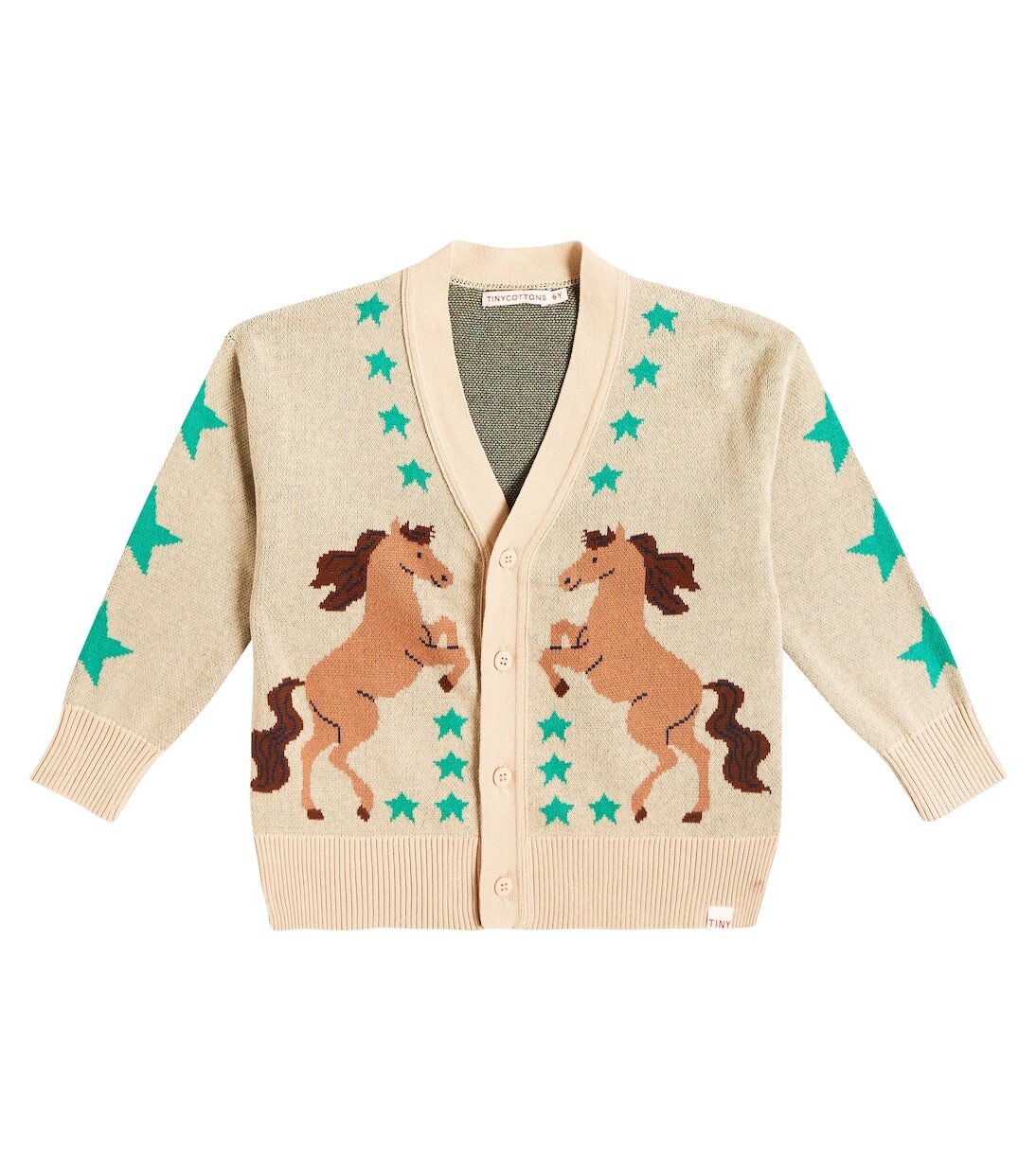

Жаккардовый хлопковый кардиган horses Tinycottons, бежевый