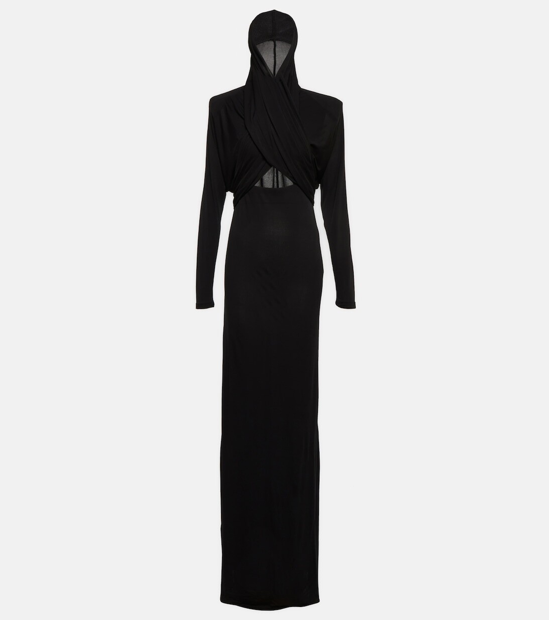 

Платье из крепа с капюшоном и вырезами SAINT LAURENT, черный