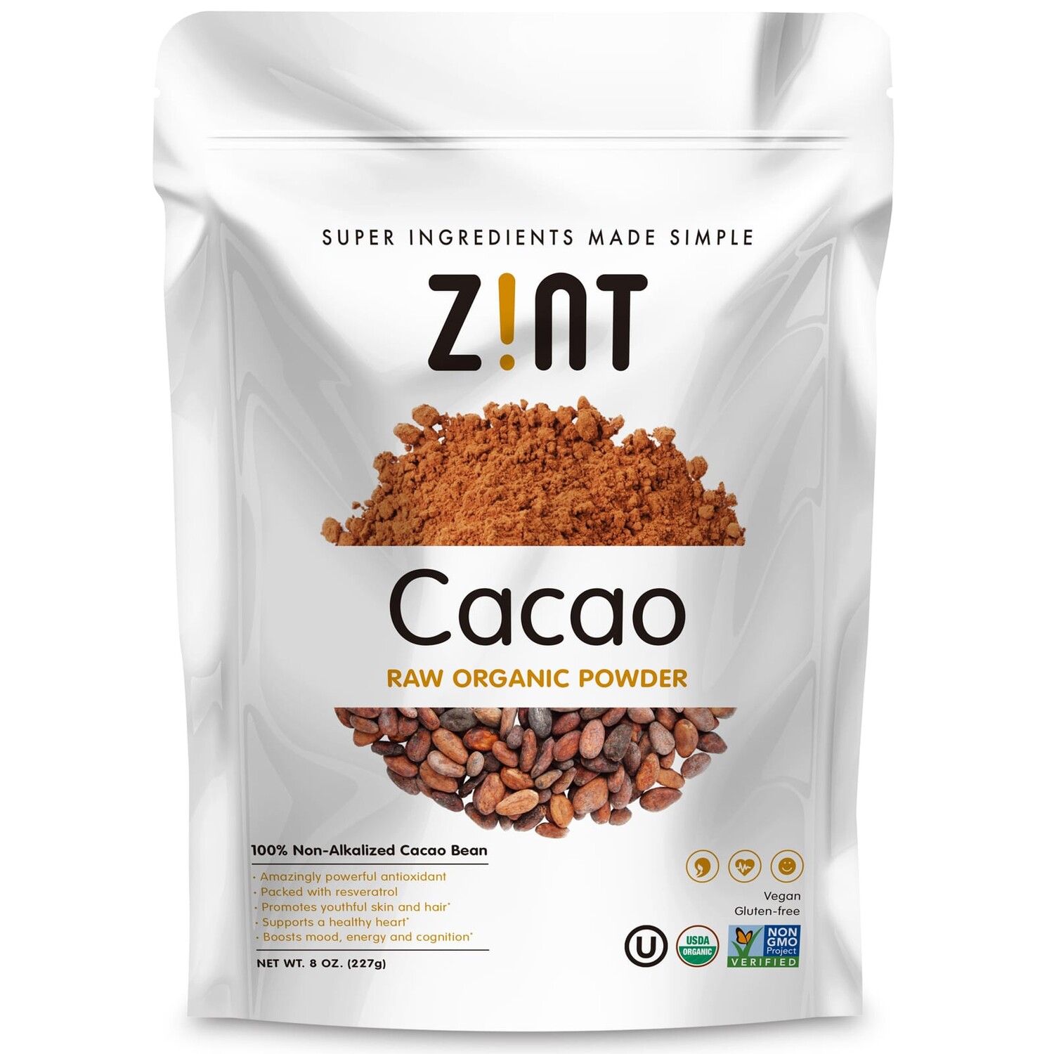 

Необработанный порошок органического какао, 227 г (8 унций), Zint