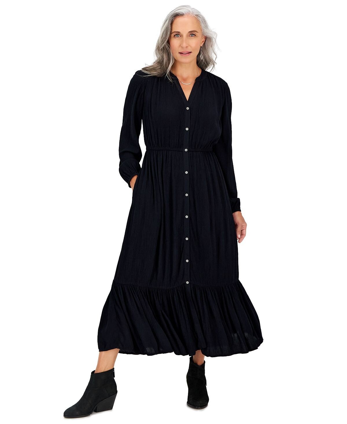 

Миниатюрное платье макси с анималистичным принтом и длинными рукавами Style & Co