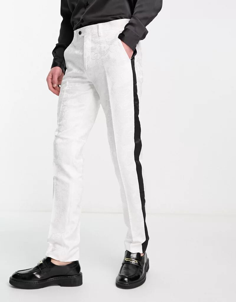 Белые кружевные брюки-смокинг скинни Devils Advocate с контрастной вставкой