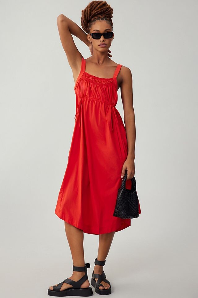 

Платье Anthropologie Keeseville без рукавов со сборками, красный