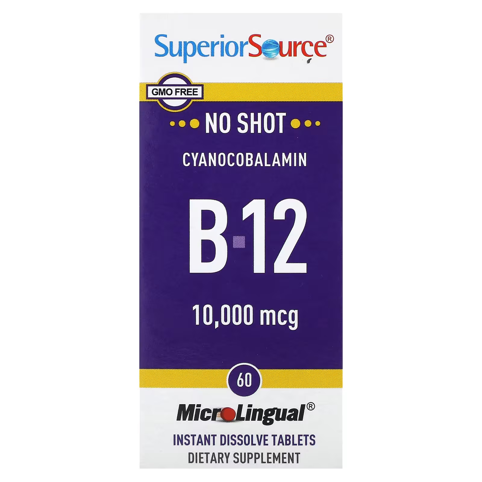 Цианокобаламин B-12 MicroLingual Superior Source, 60 растворяющихся таблеток цианокобаламин b 12 superior source 1000 мкг 100 таблеток