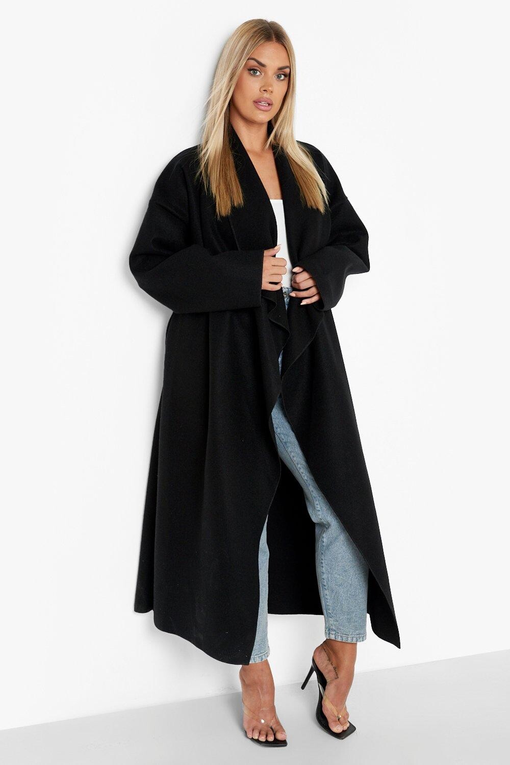 

Супер-оверсайзное шерстяное пальто с эффектом водопада boohoo, черный