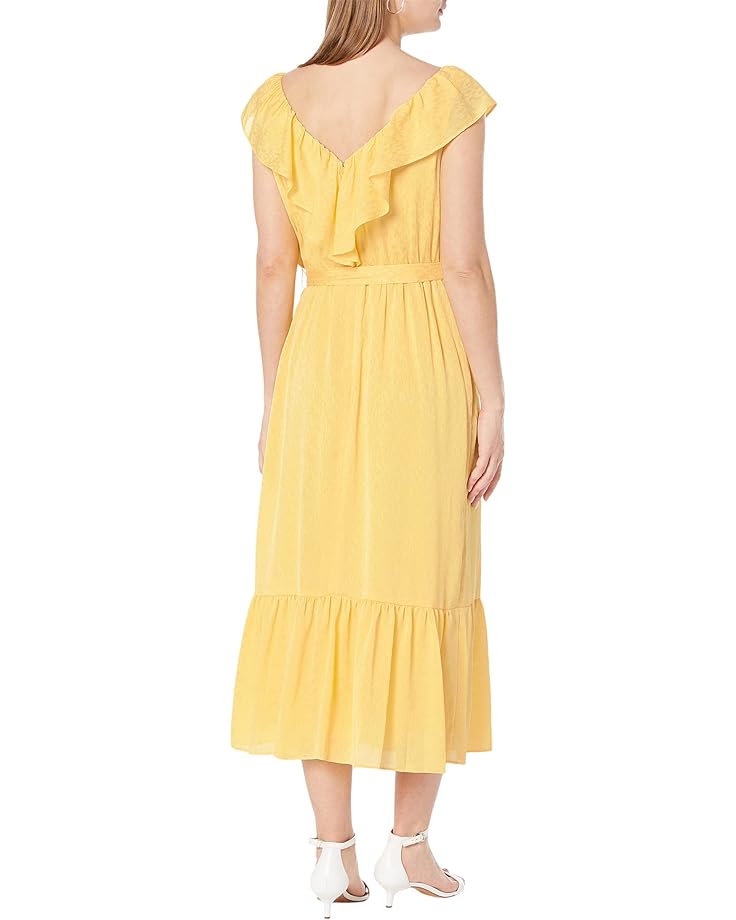 цена Платье DKNY Sleeveless V-Neck Ruffled Dress, цвет Lemonade