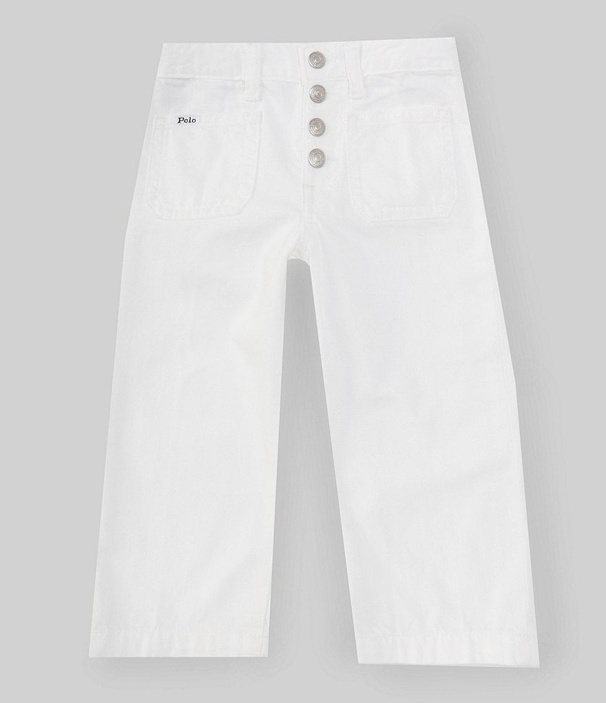 Укороченные широкие джинсовые джинсы для маленьких девочек Polo Ralph Lauren 2T-6X, белый