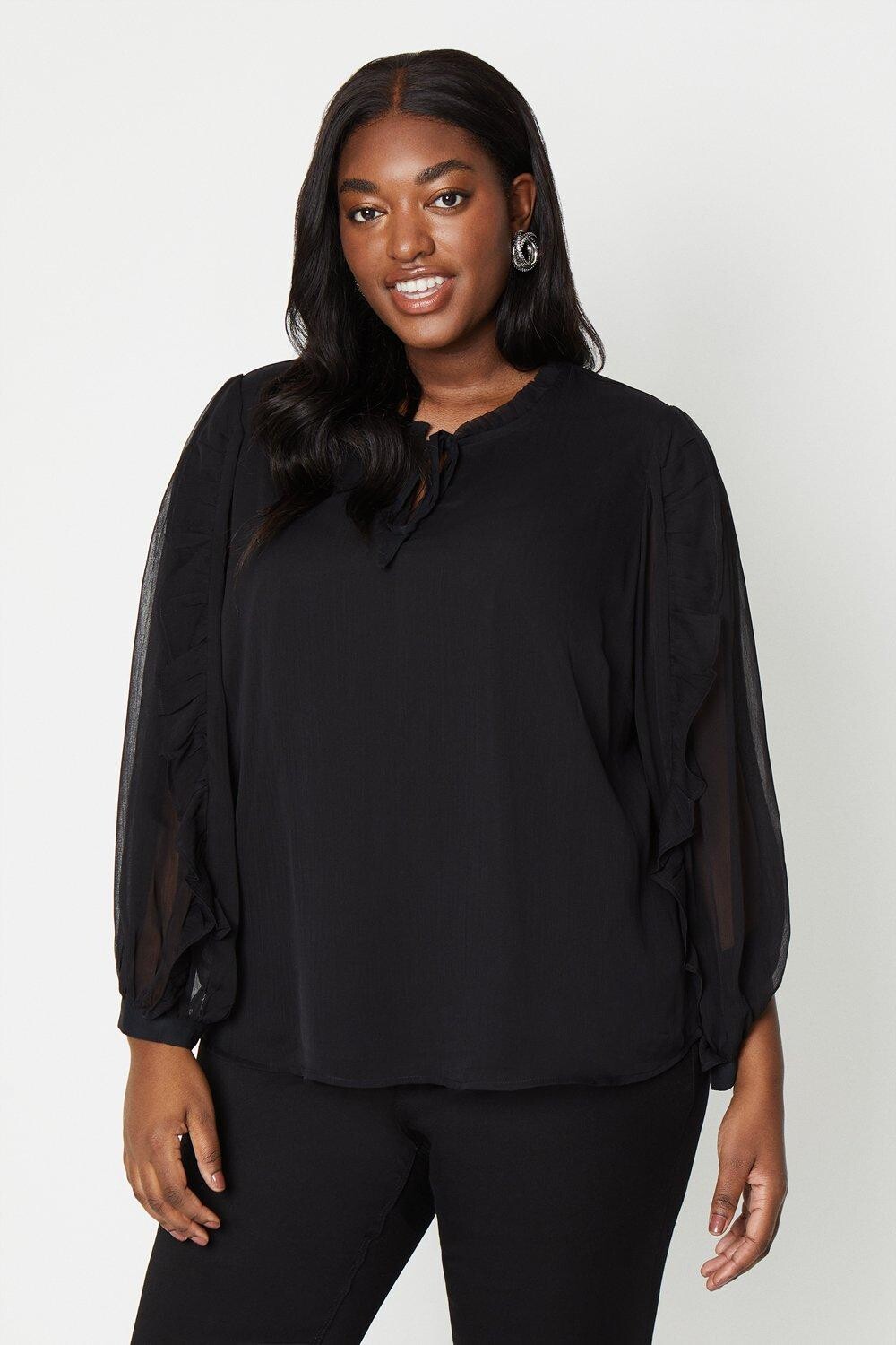 

Блузка с завязками на шее и вырезом Curve Dorothy Perkins, черный