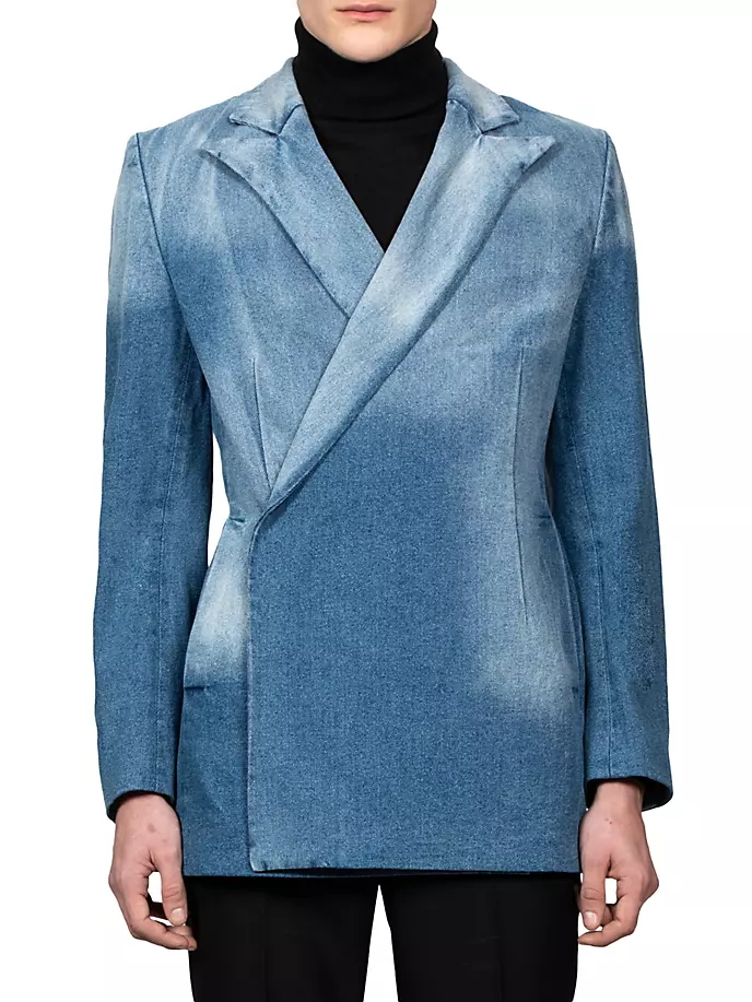 

Двубортная джинсовая куртка с запахом Egonlab, цвет blue stone wash