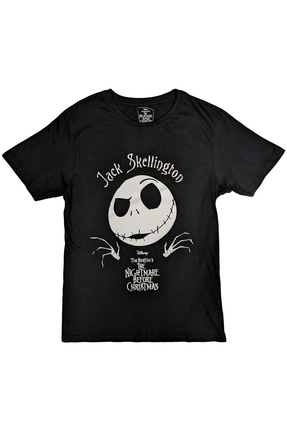Хлопковая футболка с декором Jack Skellington Head Nightmare Before Christmas, черный