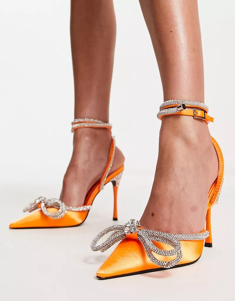 Оранжевые атласные туфли на каблуке Public Desire Midnight