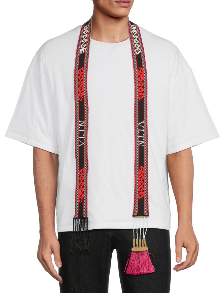 

Шарф с кисточками и логотипом Valentino Garavani, цвет Rosso Bianco