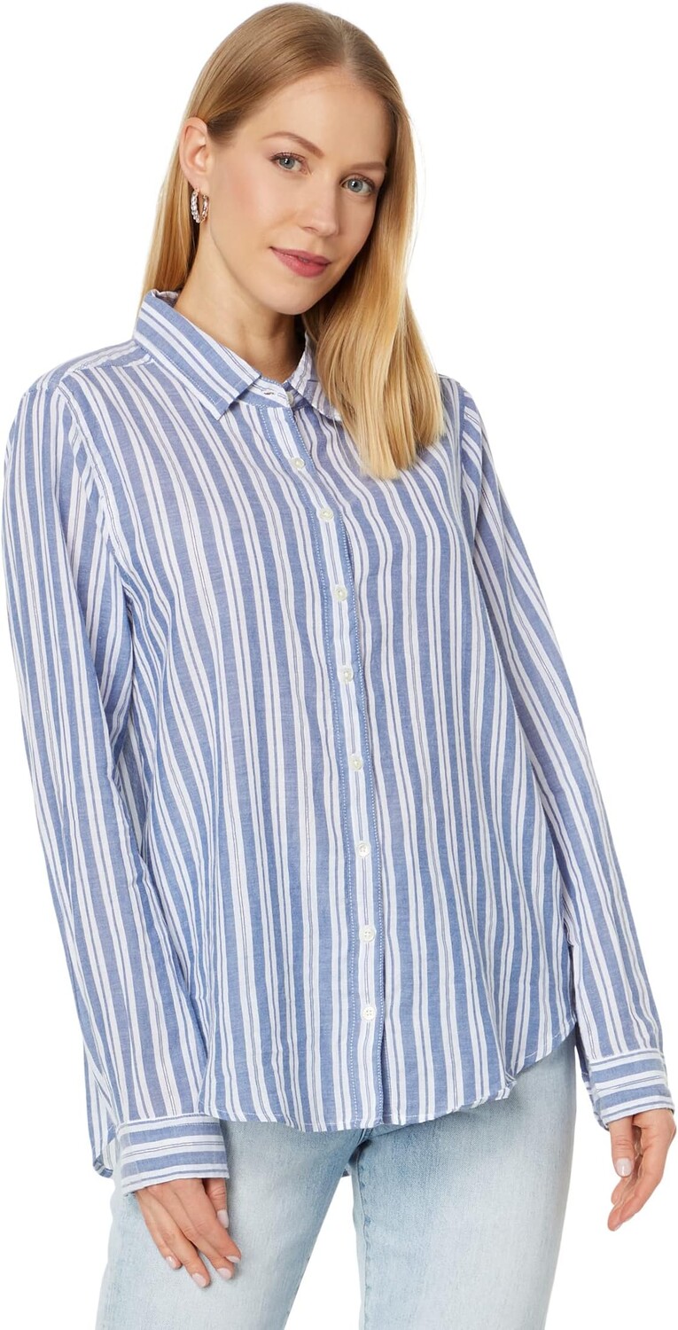 

Рубашка Taylor Stripe с длинным рукавом из хрустящей хлопковой пряжи, окрашенная в тонкую серебряную полоску Dylan by True Grit, синий