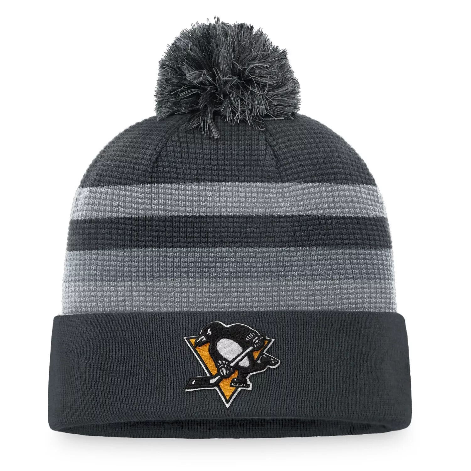 

Мужская угольная вязаная шапка Fanatics Pittsburgh Penguins Authentic Pro Home с манжетами и помпоном
