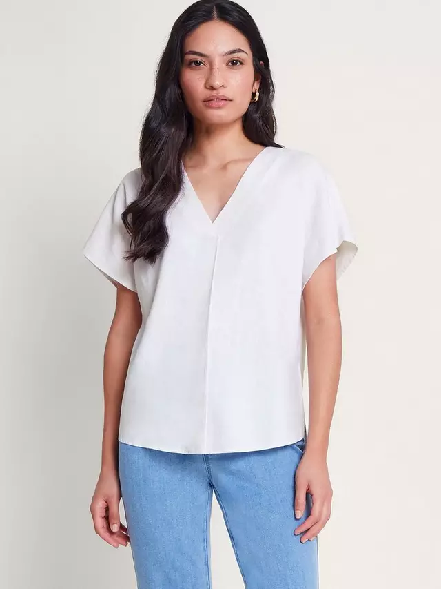 

Топ Monsoon Viola Linen Blend V-Neck, белый