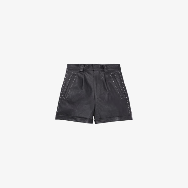 

Кожаные шорты с высокой посадкой и заклепками The Kooples, черный
