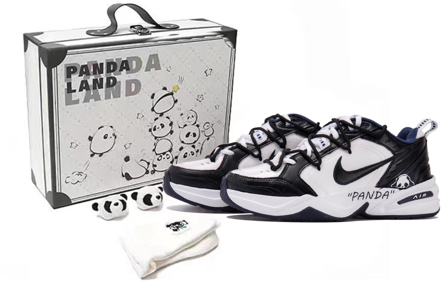 

Кроссовки Nike Air Monarch 4 Chunky Sneakers Unisex Low-top Black/white/blue, черный/белый