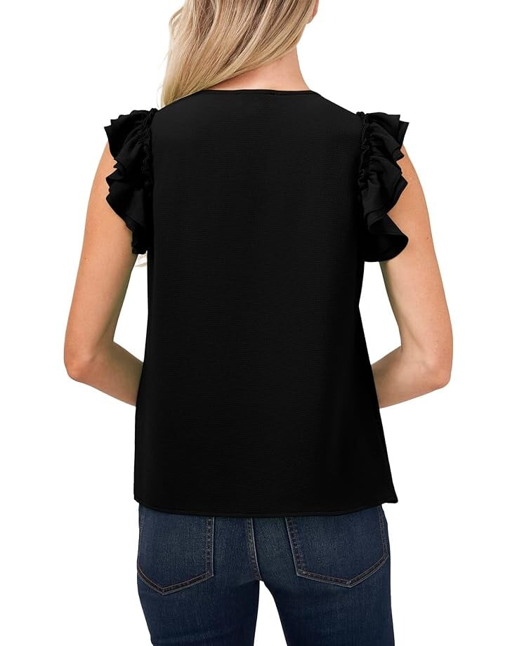 

Блуза CeCe Double Ruffle Button Front Blouse, цвет Rich Black