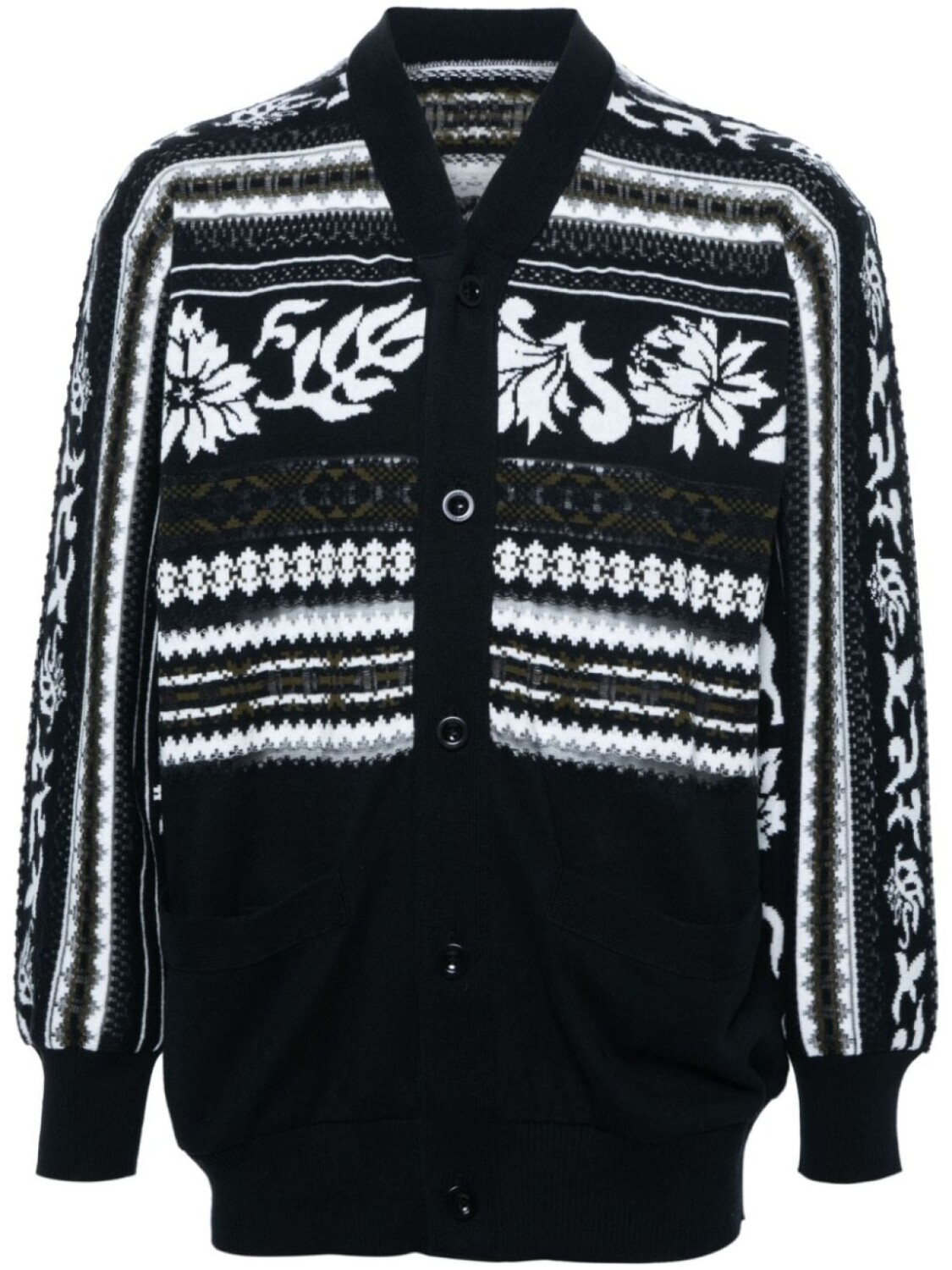 

sacai кардиган в рубчик с узором вязки интарсия, черный
