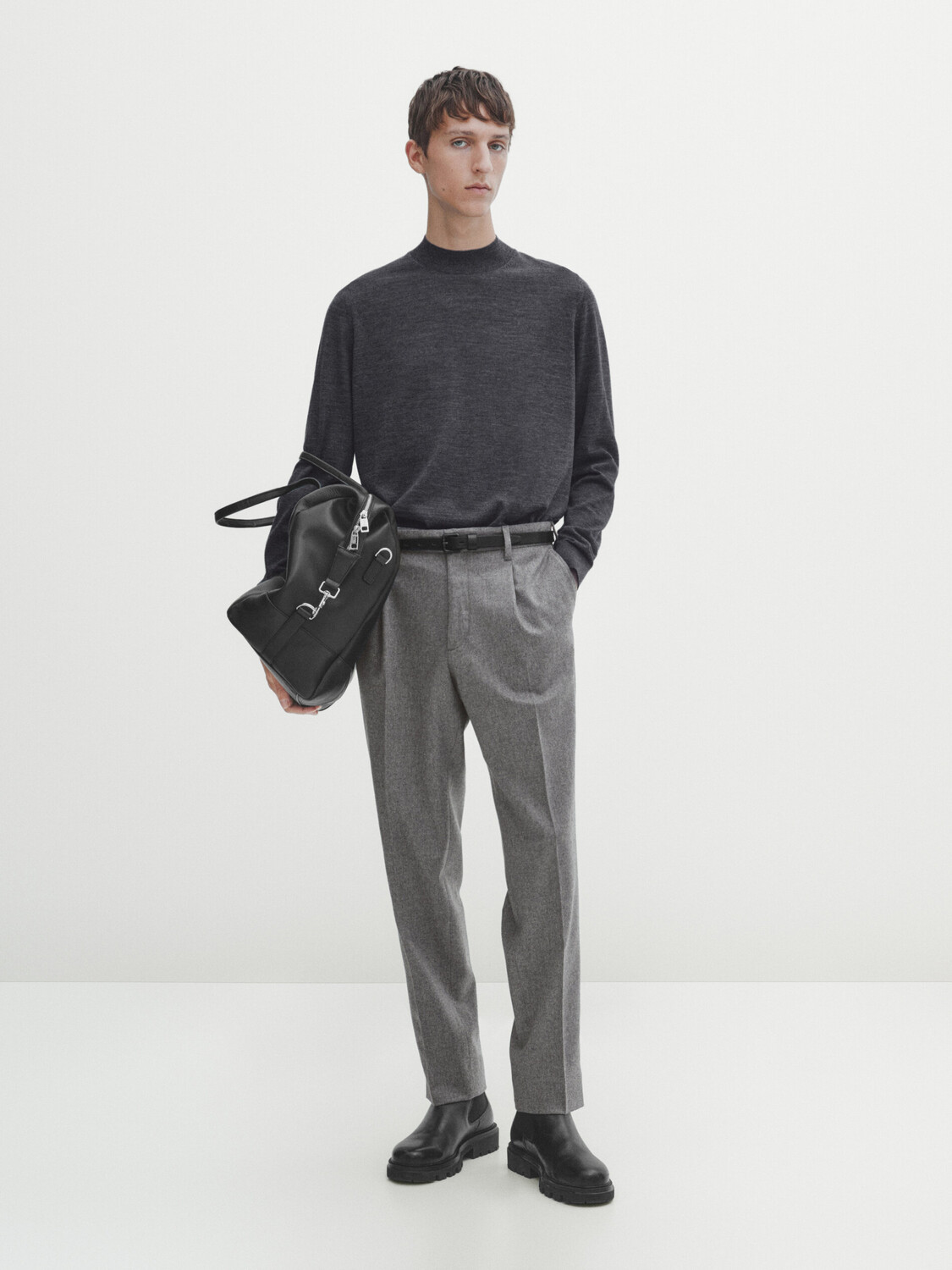 

Брюки из полушерстяной фланели с вытонами Massimo Dutti, серый меланж