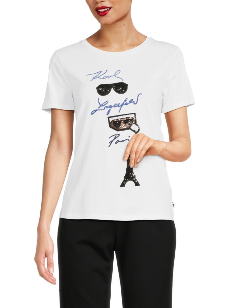 

Футболка с логотипом и пайетками Karl Lagerfeld Paris, белый