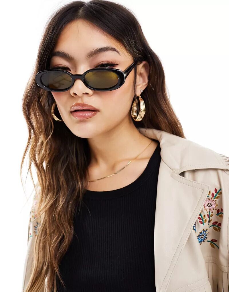 

Черные овальные солнцезащитные очки Le Specs X ASOS Outta Love с зелеными линзами