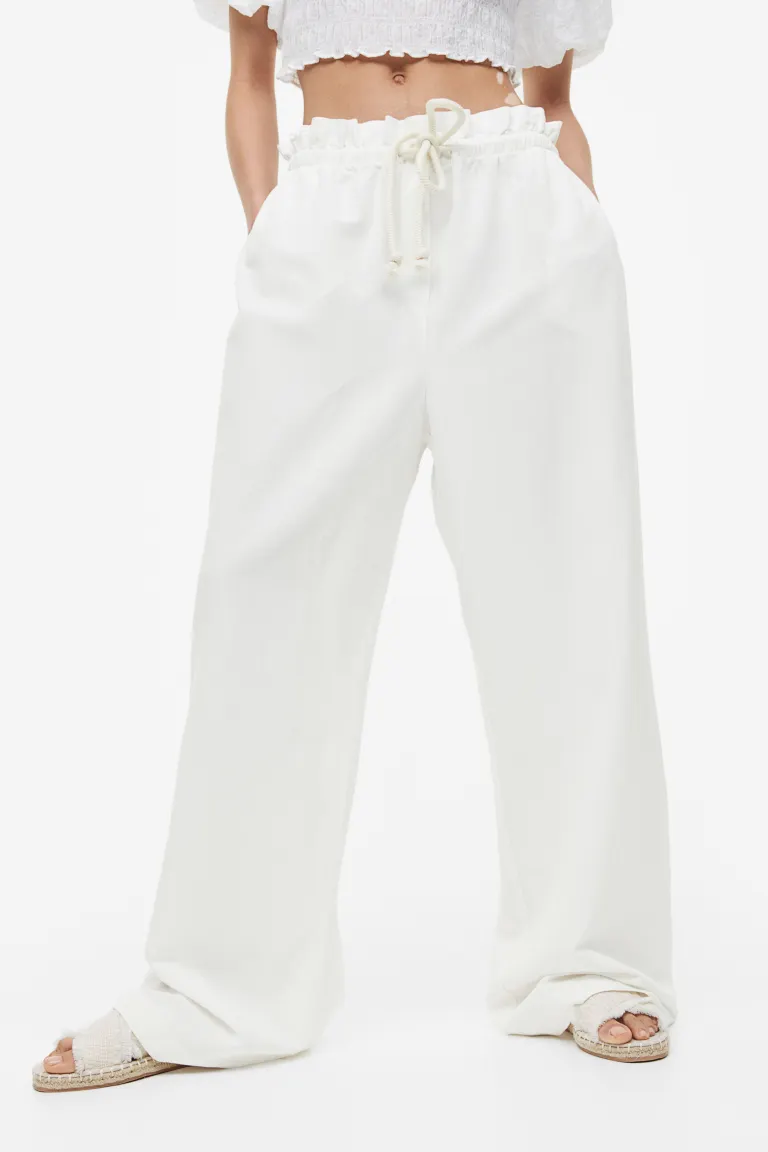 

Широкие брюки из смеси льна H&M, бежевый