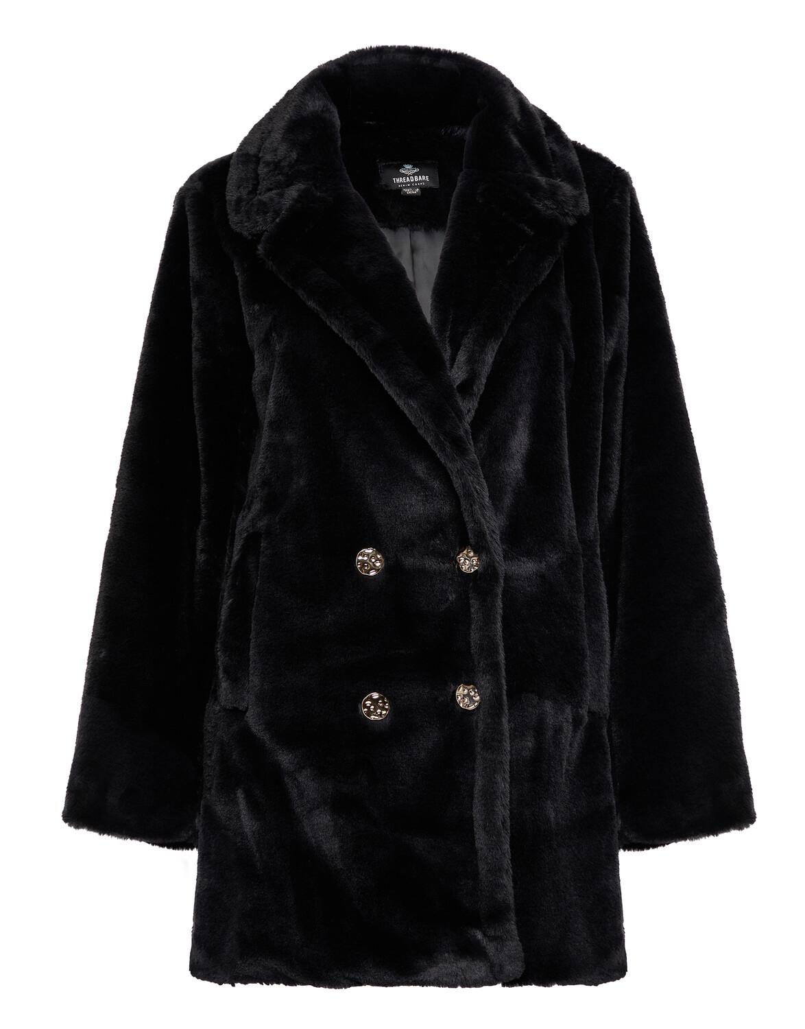 

Пуховик Threadbare Wollmantel THB Furry Fur Coat, черный