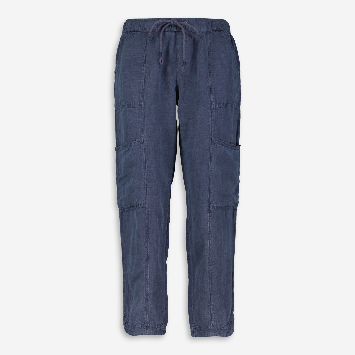 Темно-синие брюки карго с кулиской из смесового льна C & C California c