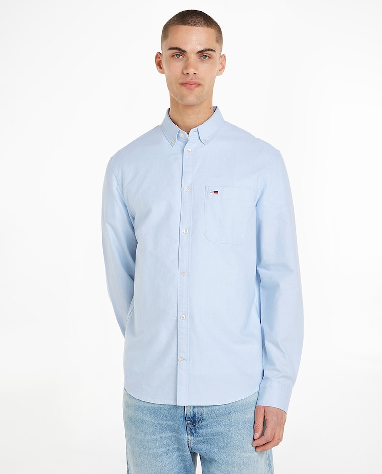 Мужская рубашка стандартного кроя с длинными рукавами Tommy Jeans, светло-синий рубашка из ткани оксфорд с вышитым логотипом l разноцветный