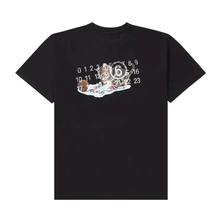 

Футболка MM6 Maison Margiela Logo And Cat Print 'Black', черный