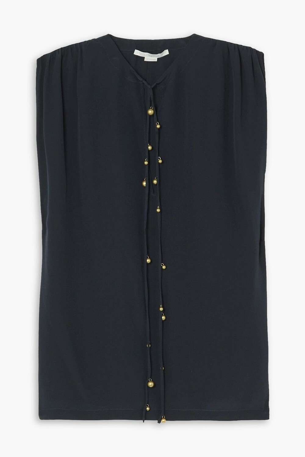 

Топ из шелкового крепдешина со сборками, украшенный бисером STELLA MCCARTNEY, синий