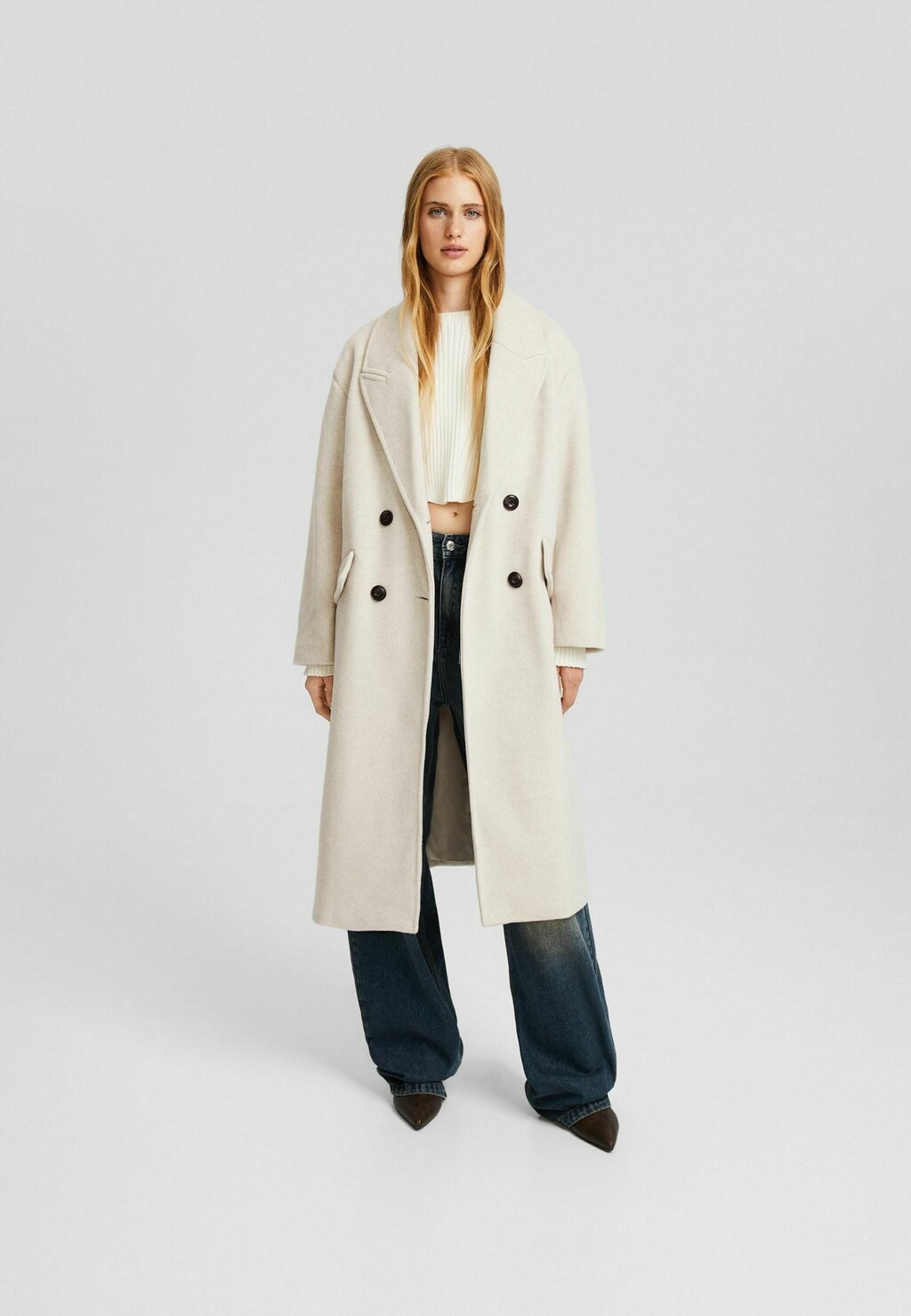 

Короткое пальто Drop-Shulder -Long Bershka, цвет sand