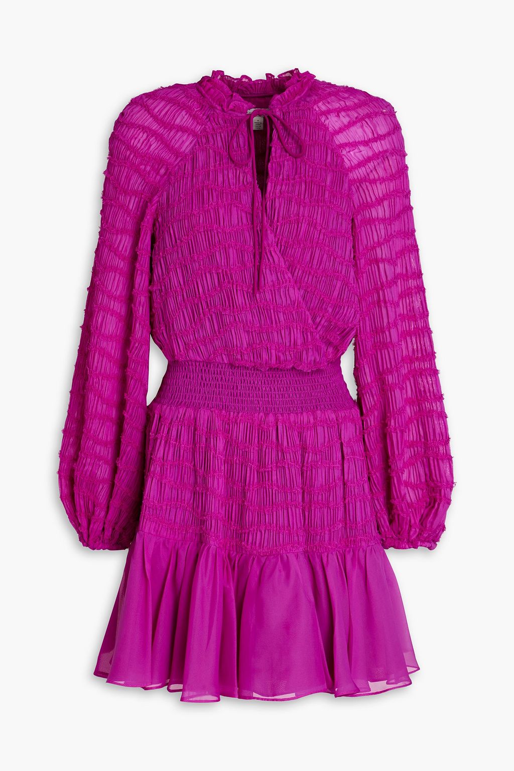 Платье мини из шифона с запахом и сборками ML MONIQUE LHUILLIER, фиолетовый