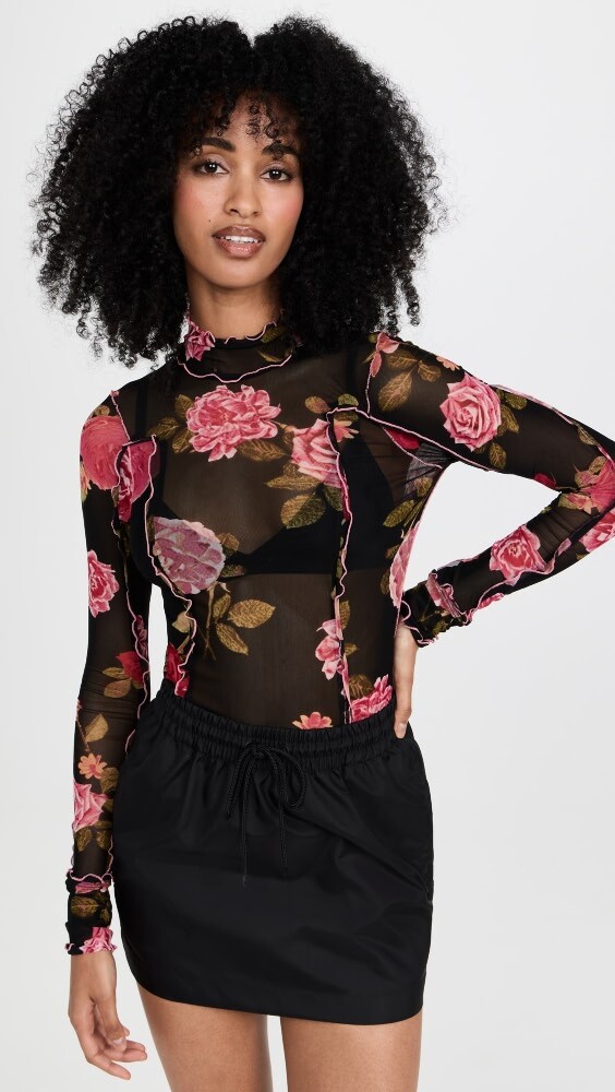 

Топ Free People Charlie Printed Mesh, черный