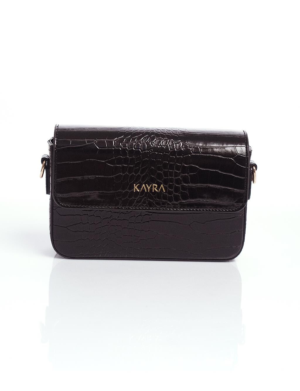 

Сумка из крокодиловой кожи с крышкой черная Kayra
