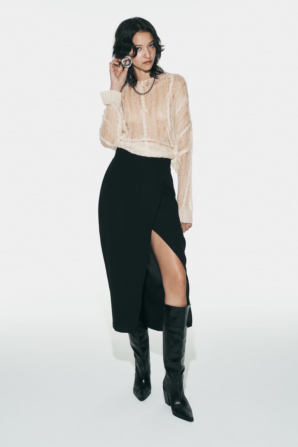 

Юбка-миди с разрезом ZARA, черный