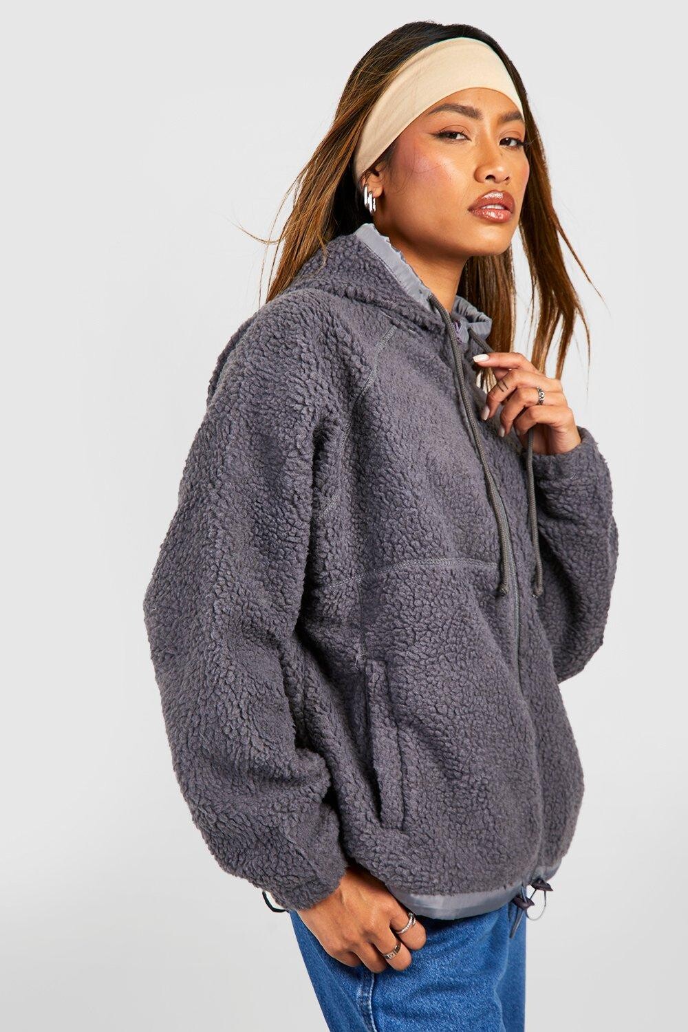 

Куртка с капюшоном и молнией Тедди boohoo, серый