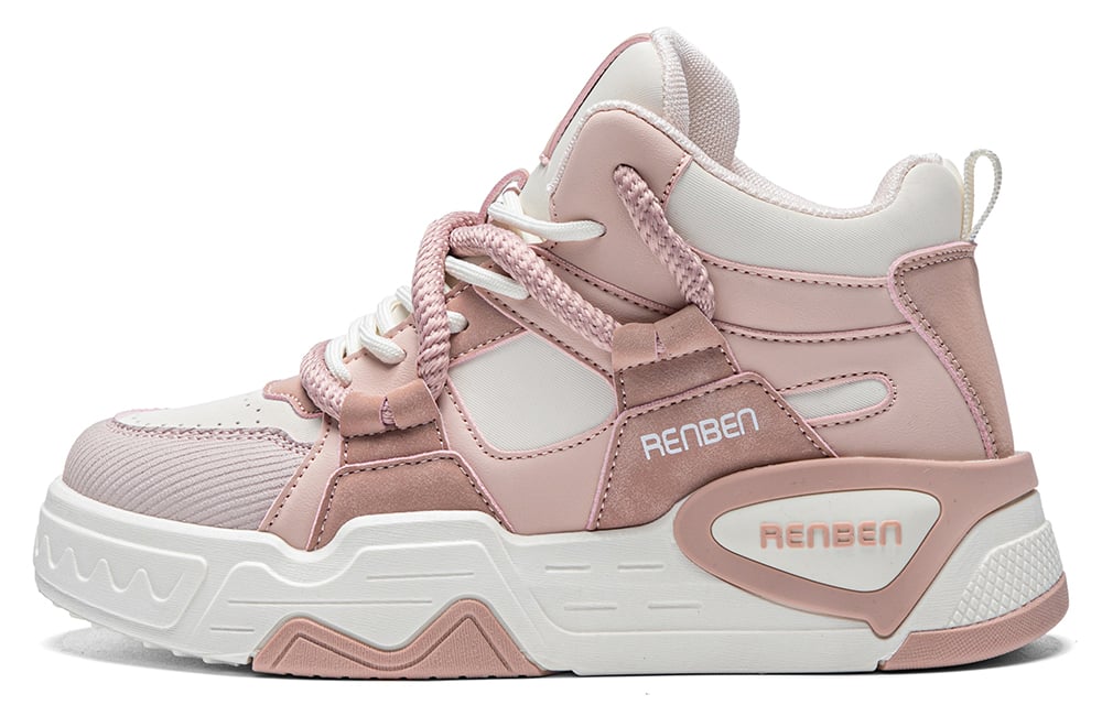 

Кроссовки RENBEN Skateboarding Shoes Women's High-top Beige/Pink, розовый