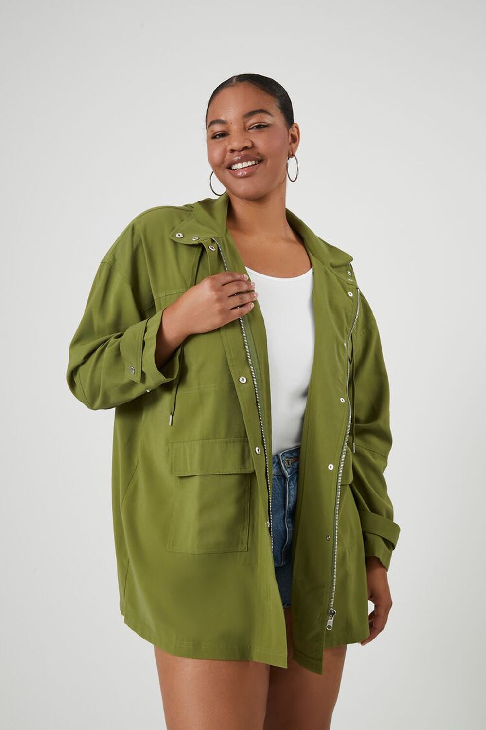 

Куртка больших размеров с капюшоном Forever 21, оливковый, Зеленый