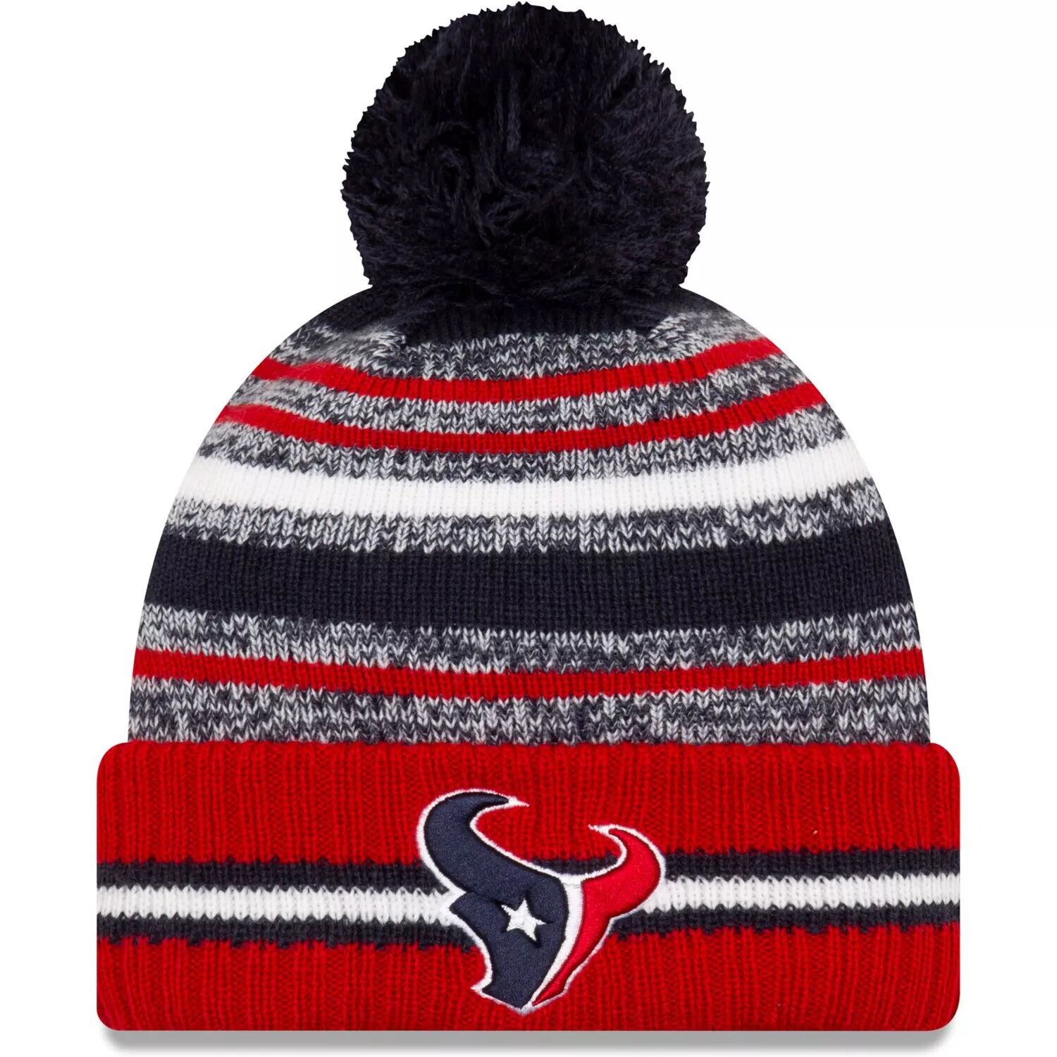 

Мужская темно-синяя/красная мужская вязаная шапка New Era Houston Texans 2021 NFL Sideline Sport с помпонами и манжетами