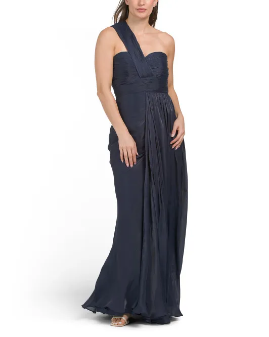 

Плиссированное платье на одно плечо Badgley Mischka, синий